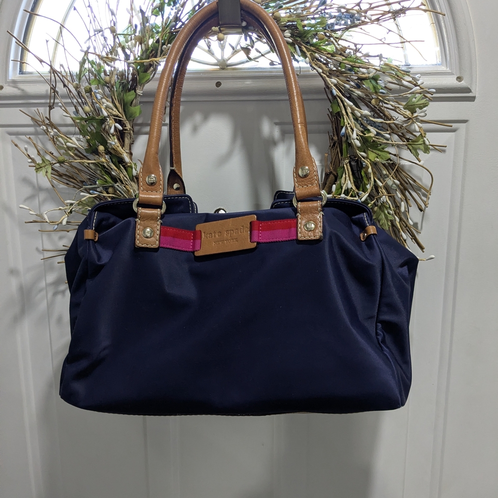 Kate Spade Navy Tote with Tan and Pink Accents